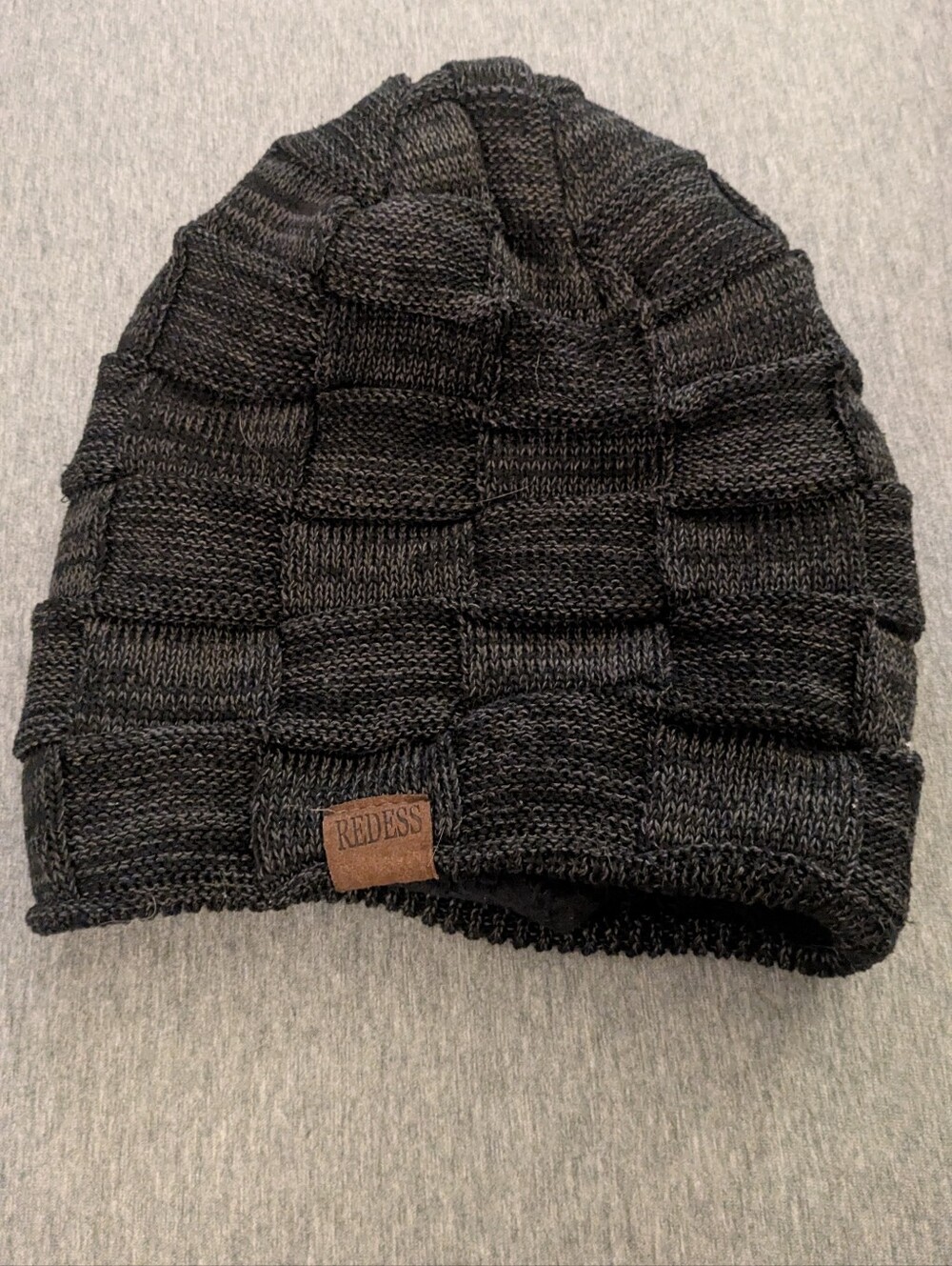 Grey Black Knit Patchwork Beanie